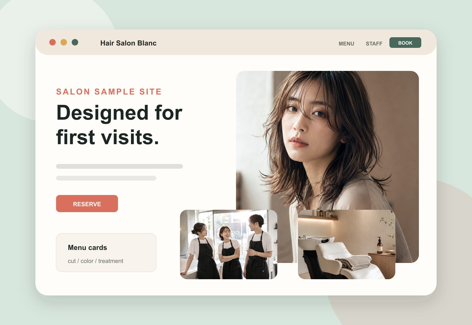 美容室サイトのデザインプレビュー